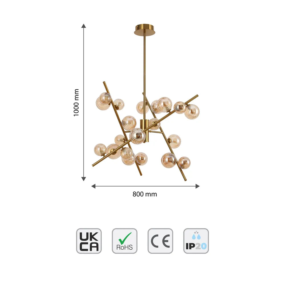 Size and technical specs of the Bronze Chandelier 68119-B Amber Glass 24xG9(TEKLED)-159-18286-159-18286