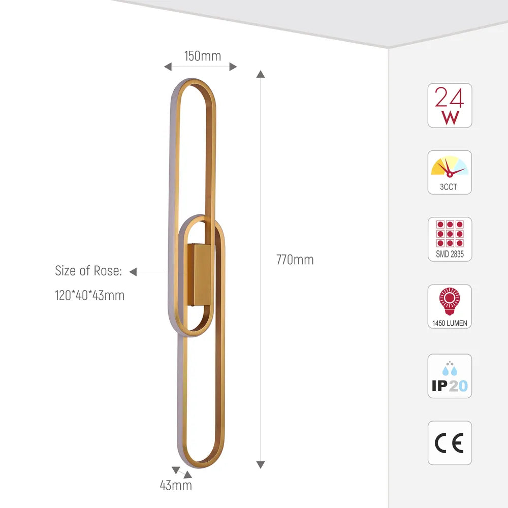 Size and technical specs of the Bronze LED Wall Light 39102 3000K/4000K/6000K(TEKLED)-151-20040-151-20040