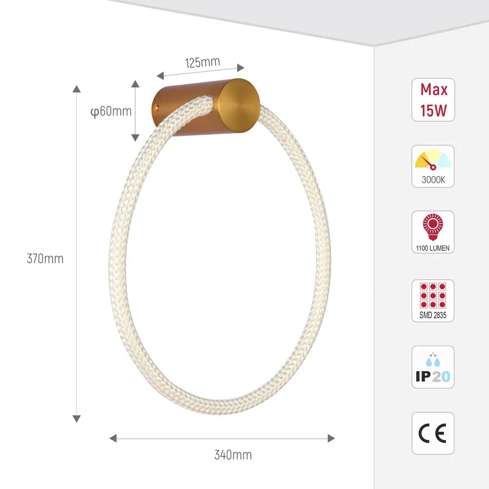 Size and technical specs of the Bronze LED Wall Light 39294 3000K(TEKLED)-151-20078-151-20078