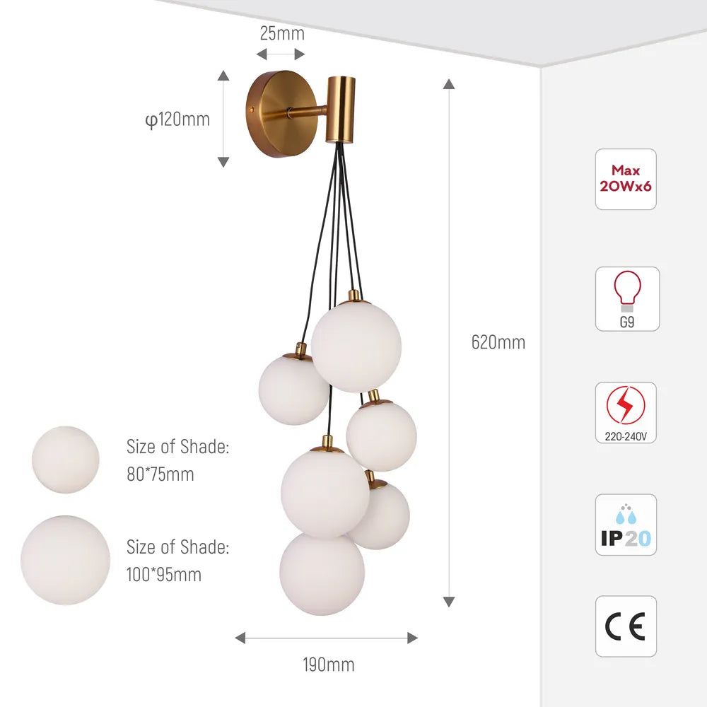 Size and technical specs of the Bronze Wall Light 39307 Milky Glass 6xG9(TEKLED)-151-20054-151-20054