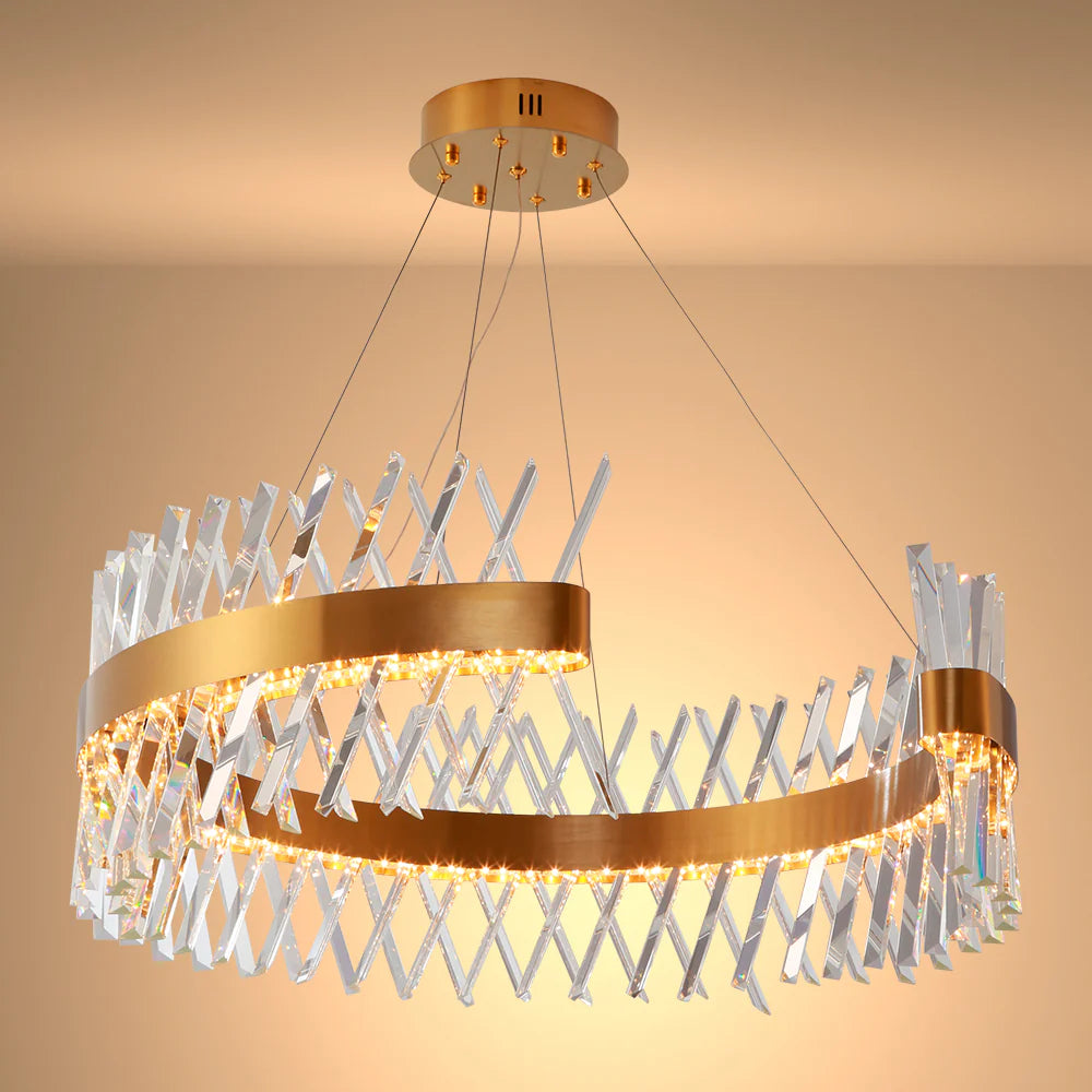 Brushed Bronze Metal Crystal Built-in LED Modern Contemporary Glam Kitchen Island Chandelier Ceiling Light