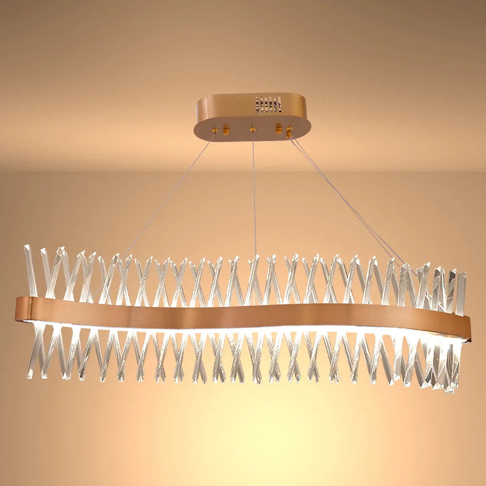 Brushed Bronze Metal Crystal Built-in LED Modern Contemporary Glam Kitchen Island Chandelier Ceiling Light