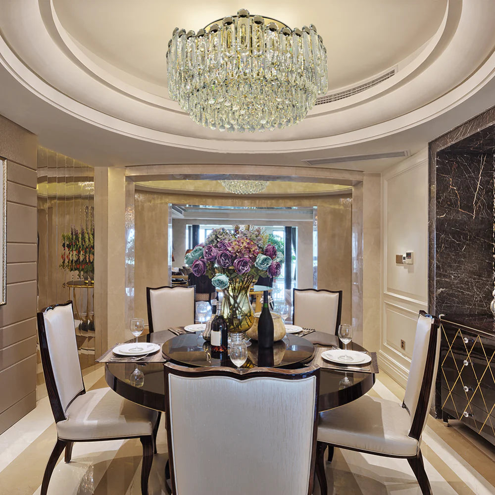 Interior application of Cascade Crystal Flush Chandelier Ceiling Light | TEKLED 159-18065