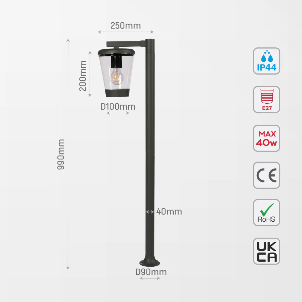 Cavado Outdoor Pathway Bollard Lawn Light E27 Dark Grey