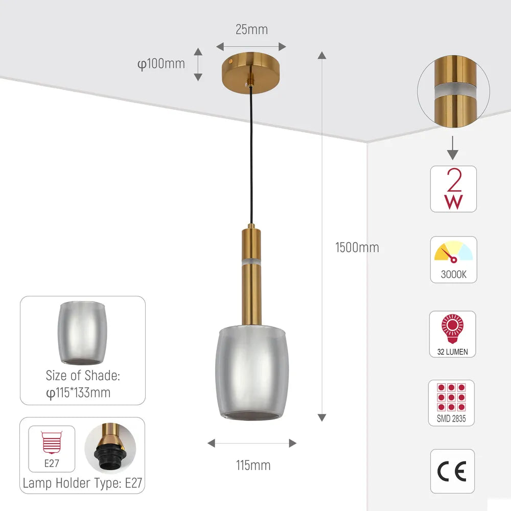 Size and technical specs of the Chandelier 66898-1A Smoke Glass 1xE27+LED 3000K(TEKLED)-159-18310-159-18310