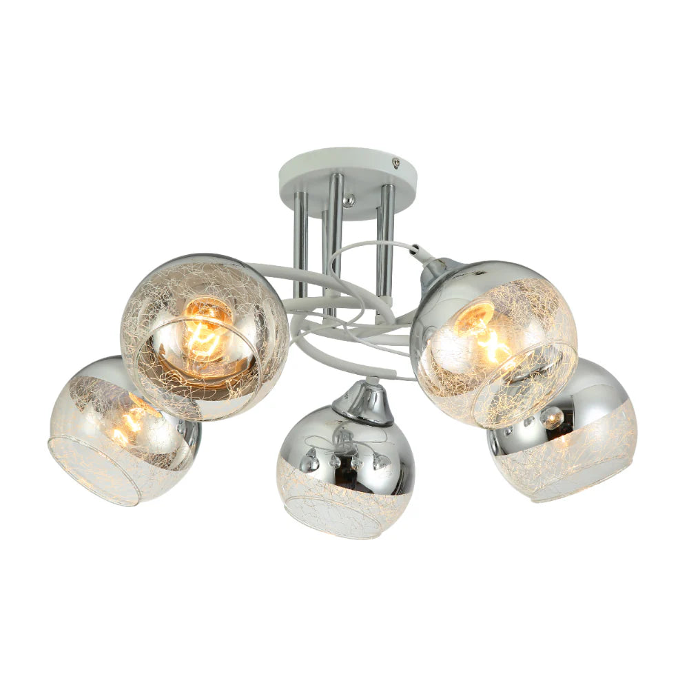 Metal Partial Mirror Cone Glass Ceiling Light white and chrome body 5 lamp