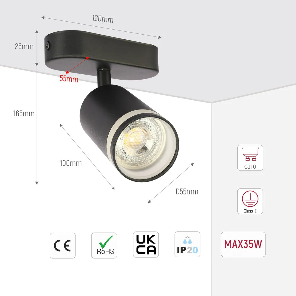 Size and technical specs of the Circular Glow GU10 Spotlight Fixture-172-03029