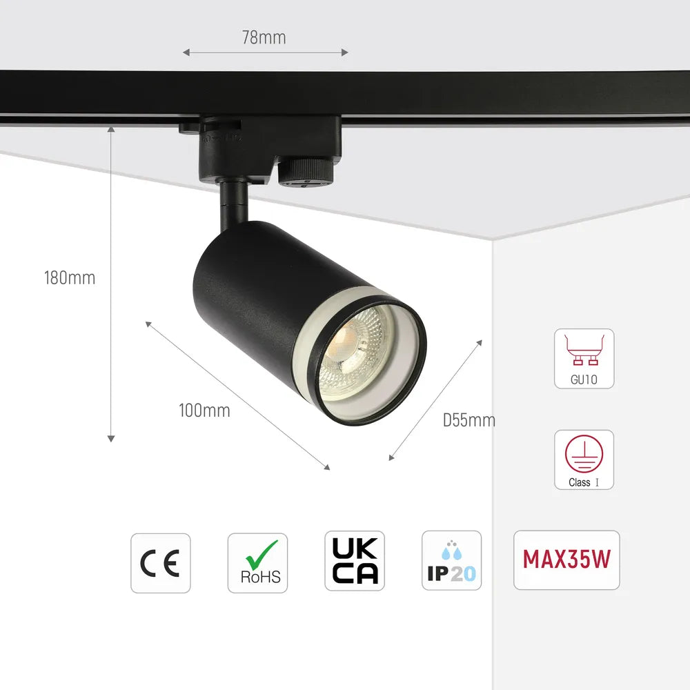 Size and technical specs of the Circular Glow GU10 Track Light Fixture-173-03002