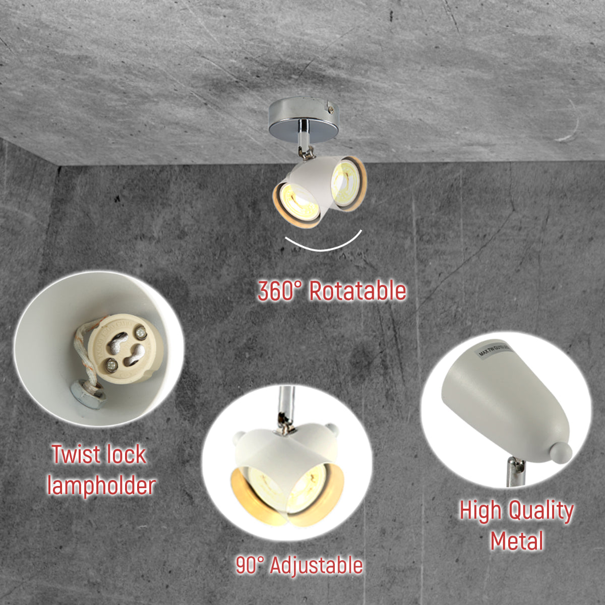 Close up shots of 1 Way Skurupp Spotlight with GU10 Fitting Chrome White | TEKLED 172-03096