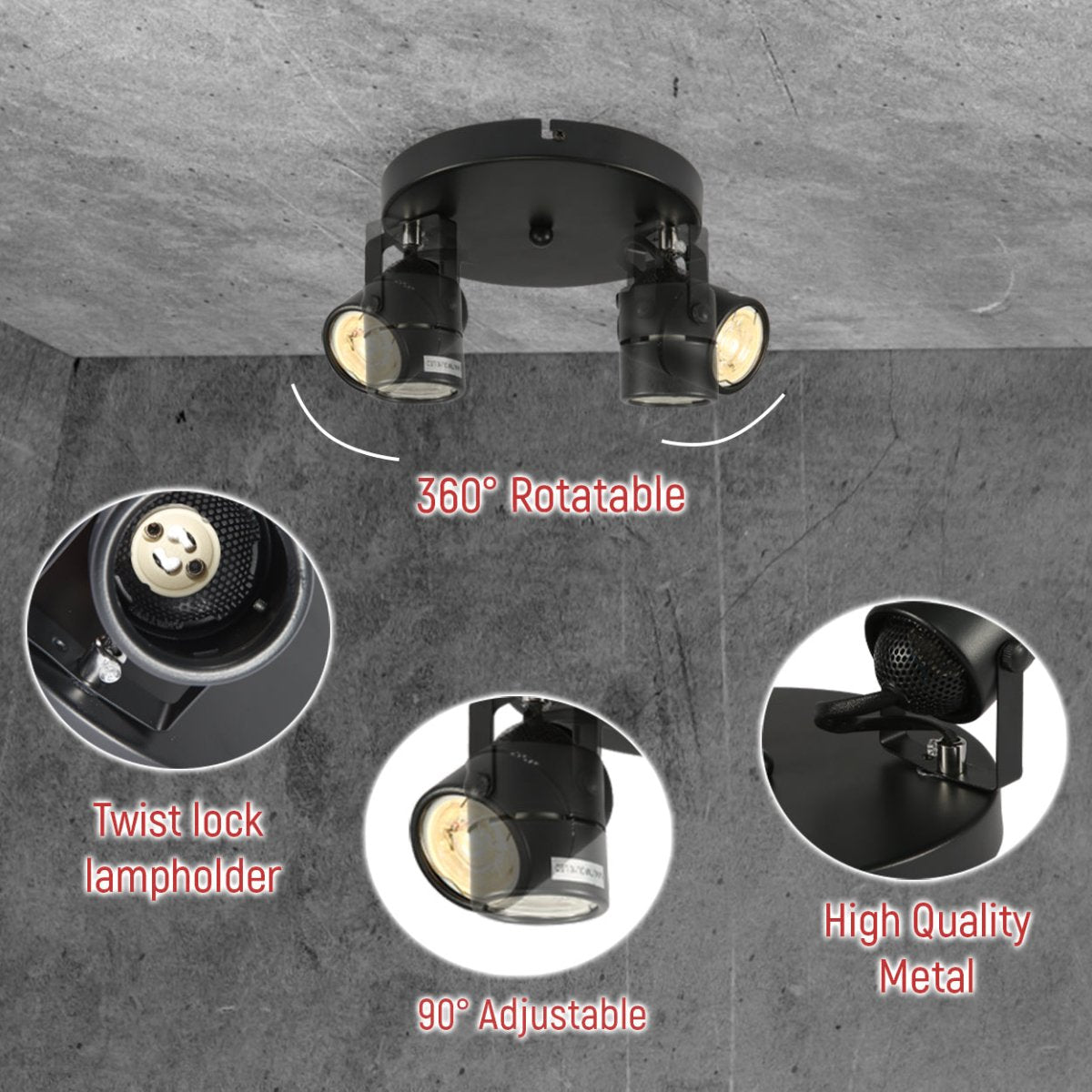 Close up shots of 2 Way Mane Tray Spotlight with GU10 Fitting Black | TEKLED 172-03074