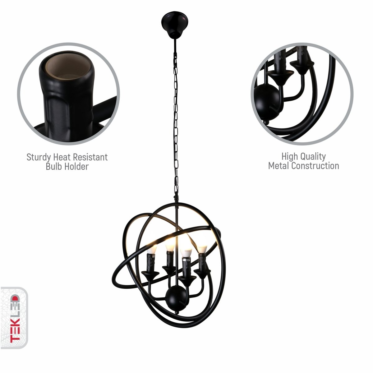 Close up shots of Black 3 Circle Pendant Light with 4xE27 Fitting | TEKLED 158-17582