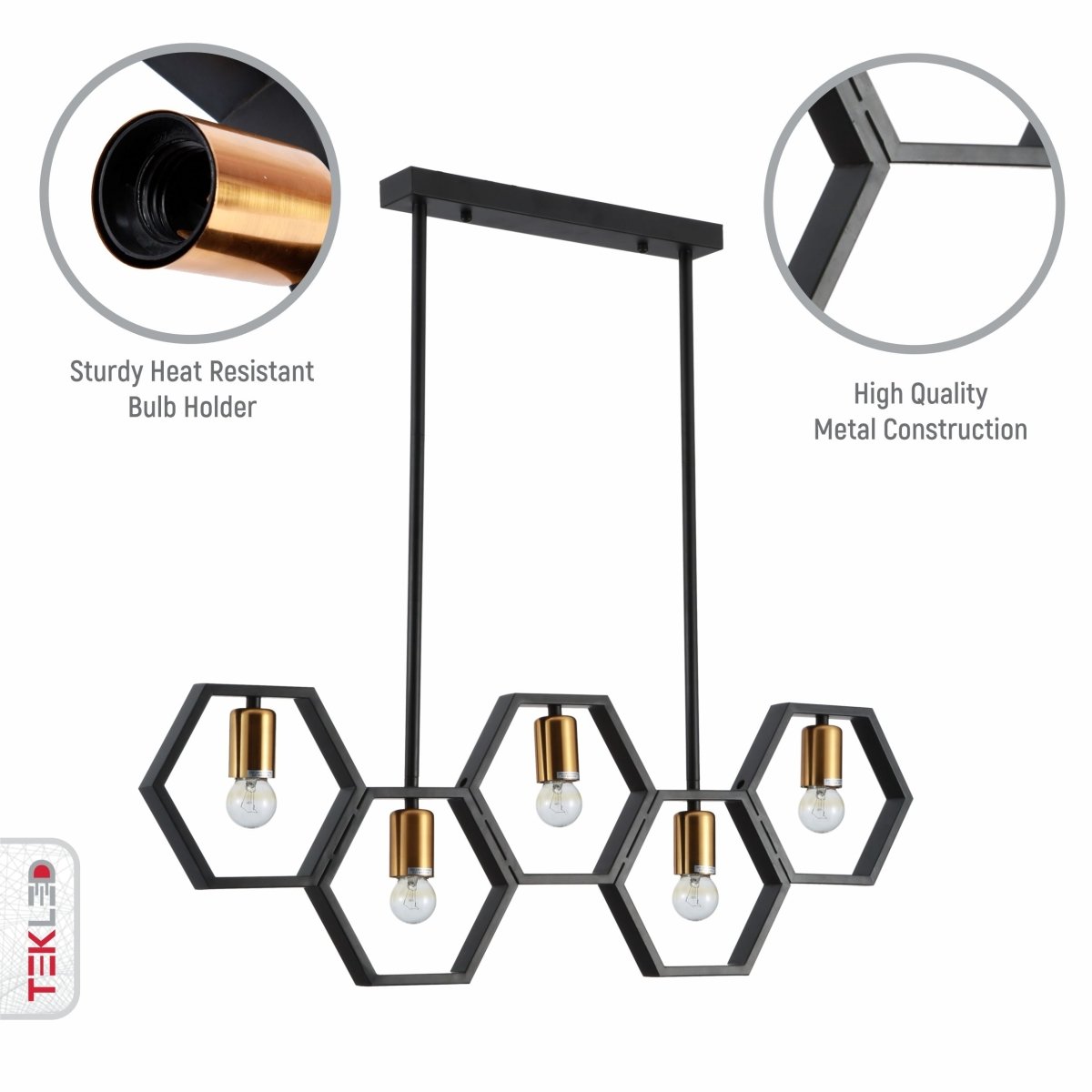 Close up shots of Black Honeycomb Island Chandelier with 5xE27 Fitting | TEKLED 156-19536