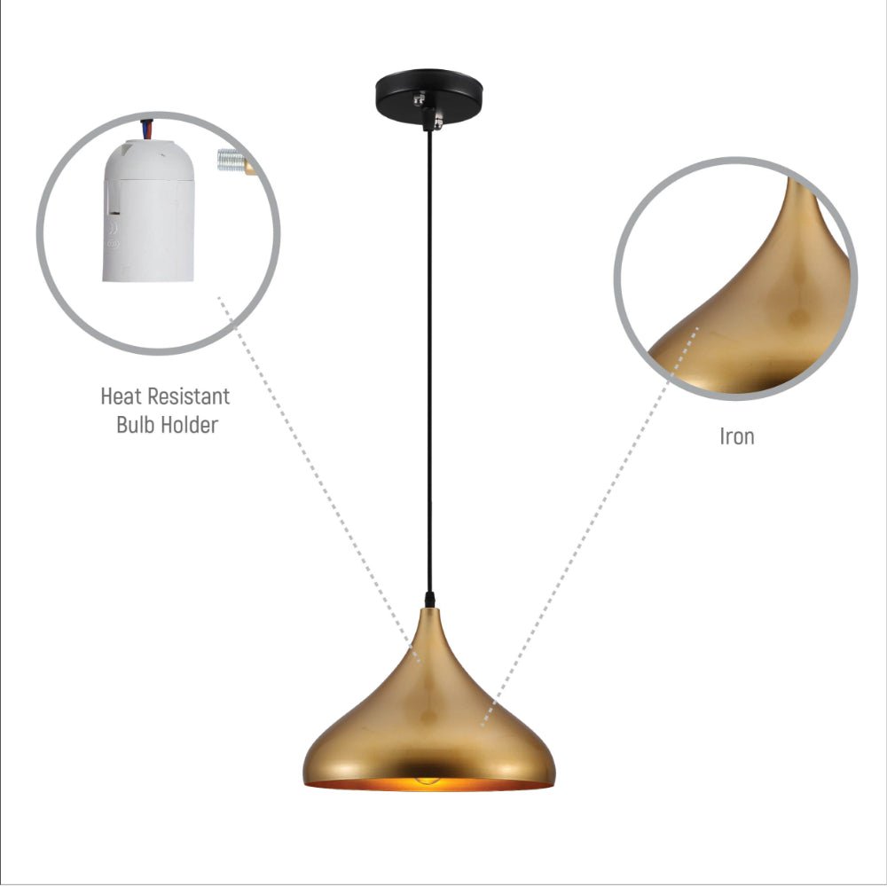 Close up shots of Gold Dome Metal Pendant Light E27 | TEKLED 159-17748