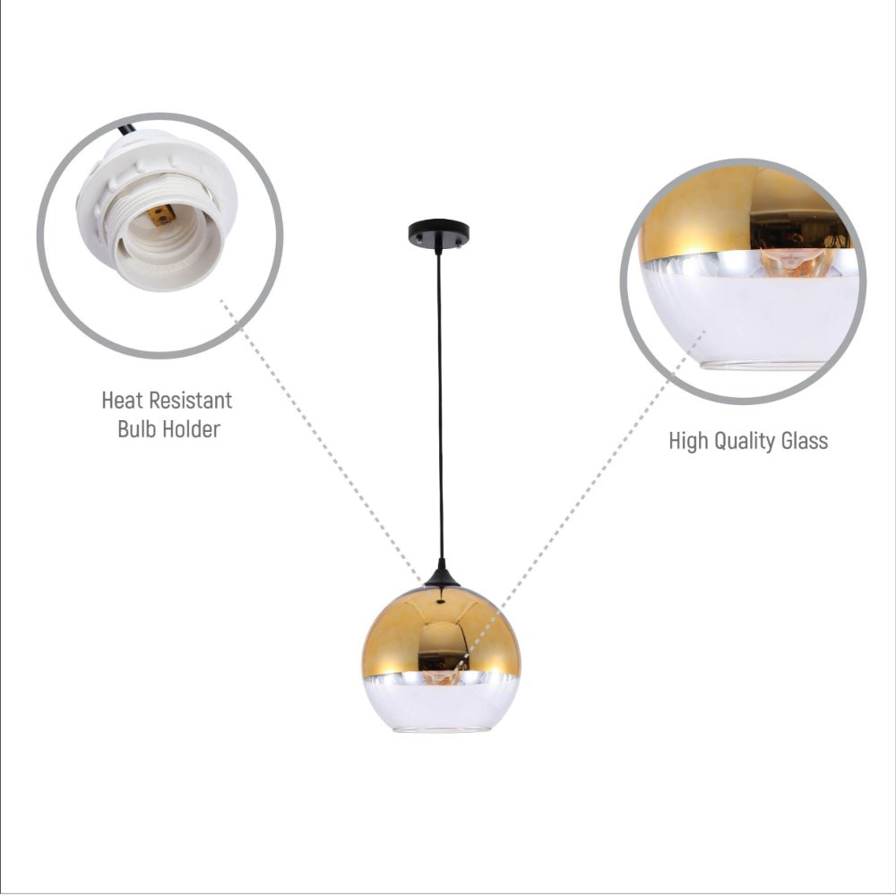 Close up shots of Gold Out Silver In Globe Glass Pendant Ceiling Light E27 | TEKLED 159-17742