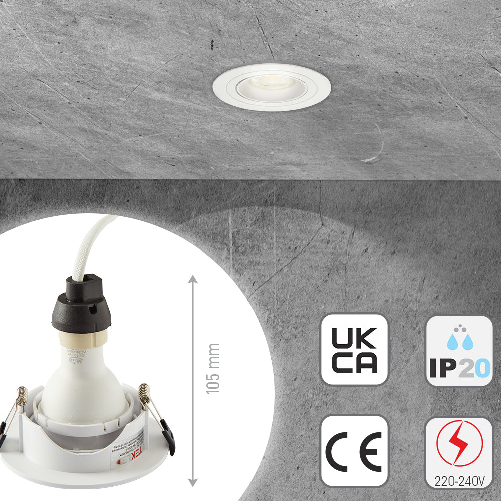 Close up shots of Round Polycarbonate Tilt Recessed Downlight GU10 White or Black | TEKLED 164-03021