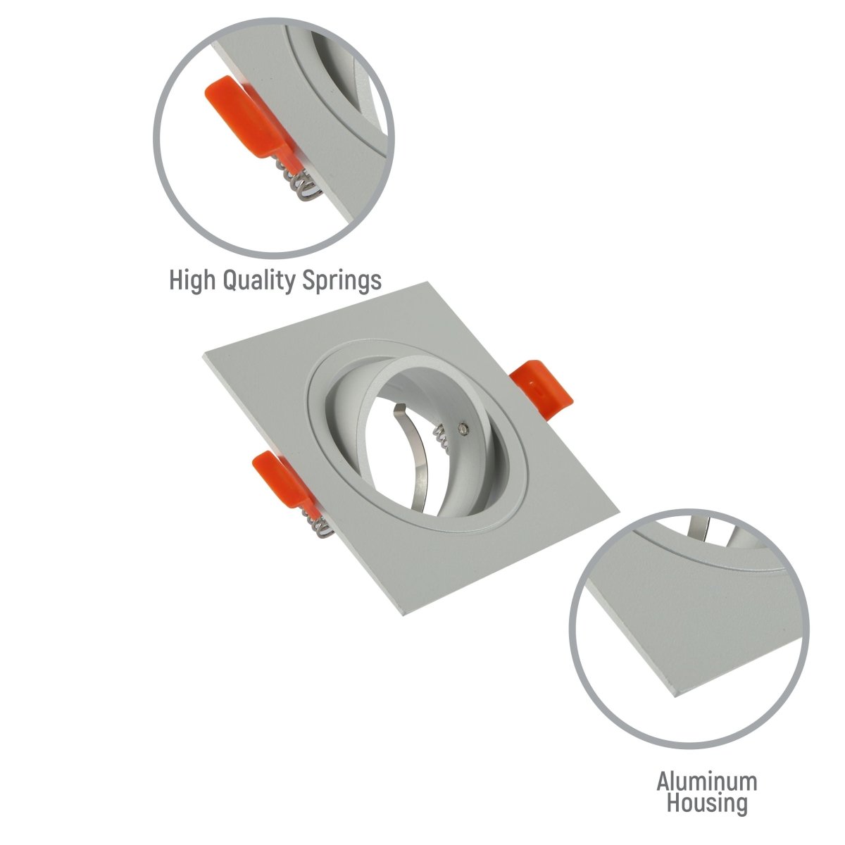 Close up shots of Square Recessed Tilt Downlight White with GU10 Fitting | TEKLED 165-03884