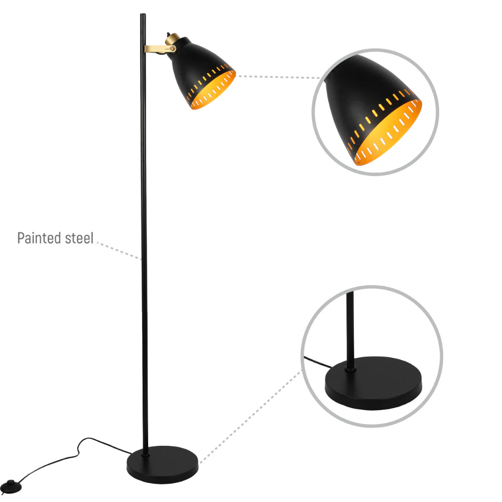 Cone-Shaded Floor Lamp with Gold Detailing & Decorative Shade - Versatile Colours