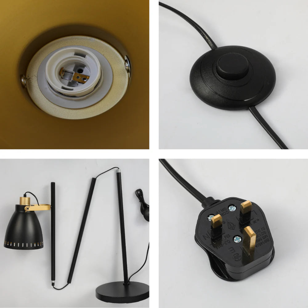 Cone-Shaded Floor Lamp with Gold Detailing & Decorative Shade - Versatile Colours