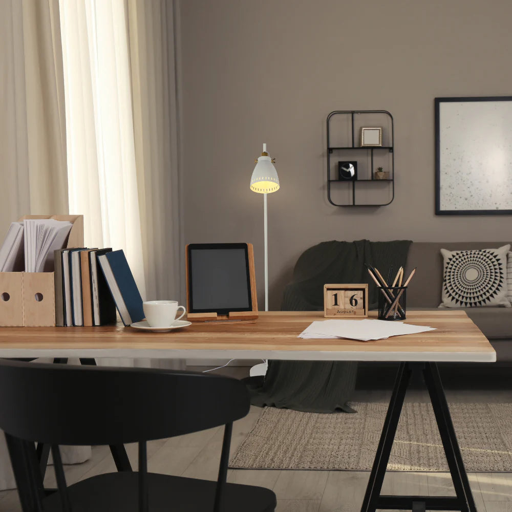 Cone-Shaded Floor Lamp with Gold Detailing & Decorative Shade - Versatile Colours
