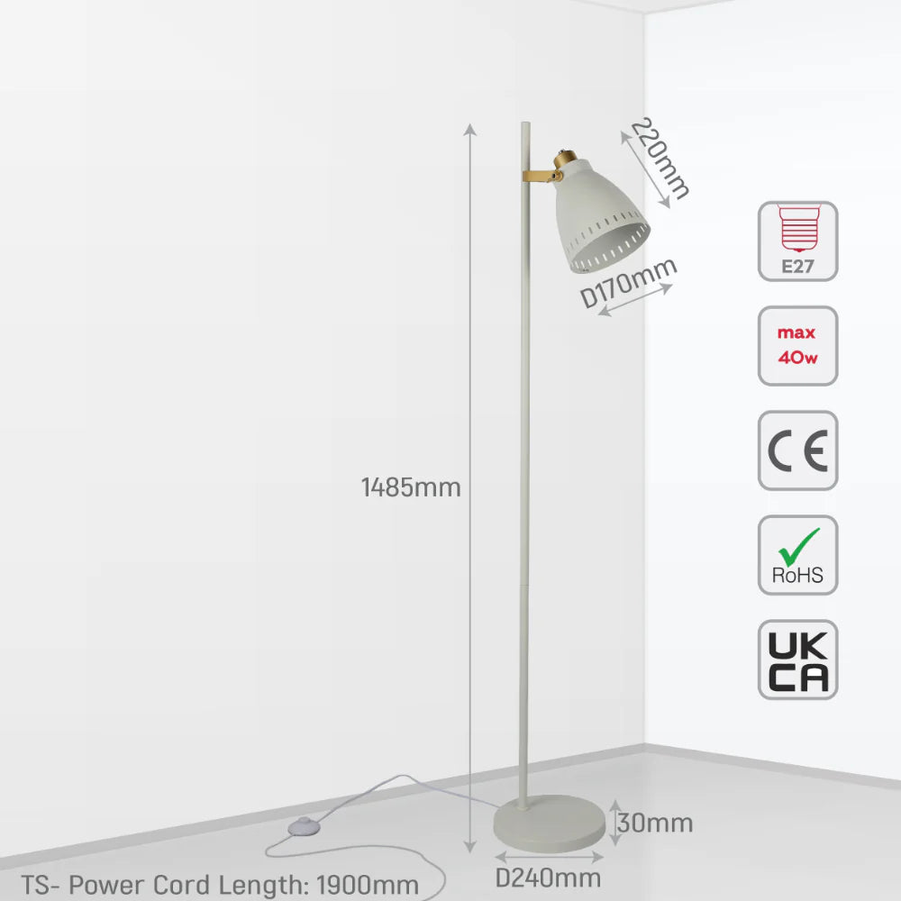 Cone-Shaded Floor Lamp with Gold Detailing & Decorative Shade - Versatile Colours