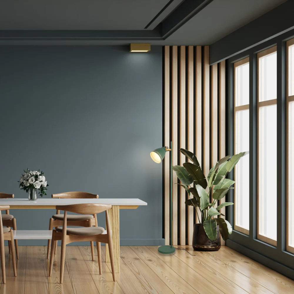 Cone-Shaded Floor Lamp with Gold Detailing & Decorative Shade - Versatile Colours