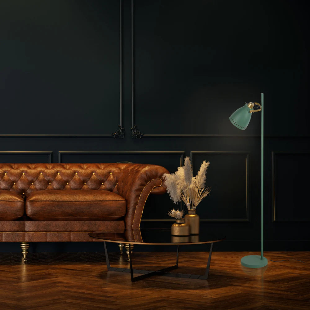 Cone-Shaded Floor Lamp with Gold Detailing & Decorative Shade - Versatile Colours