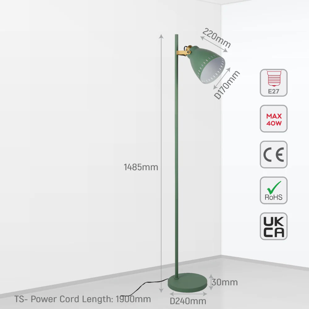 Cone-Shaded Floor Lamp with Gold Detailing & Decorative Shade - Versatile Colours