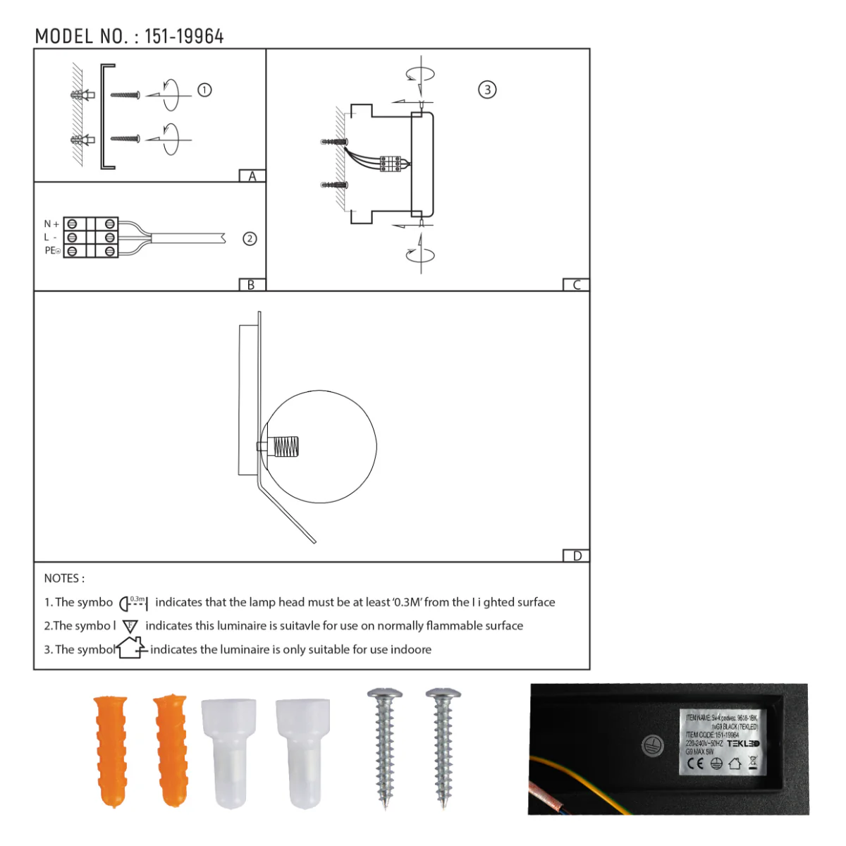 Technical specs of Contemporary Adjustable Globe Wall Sconce Light 151-19964