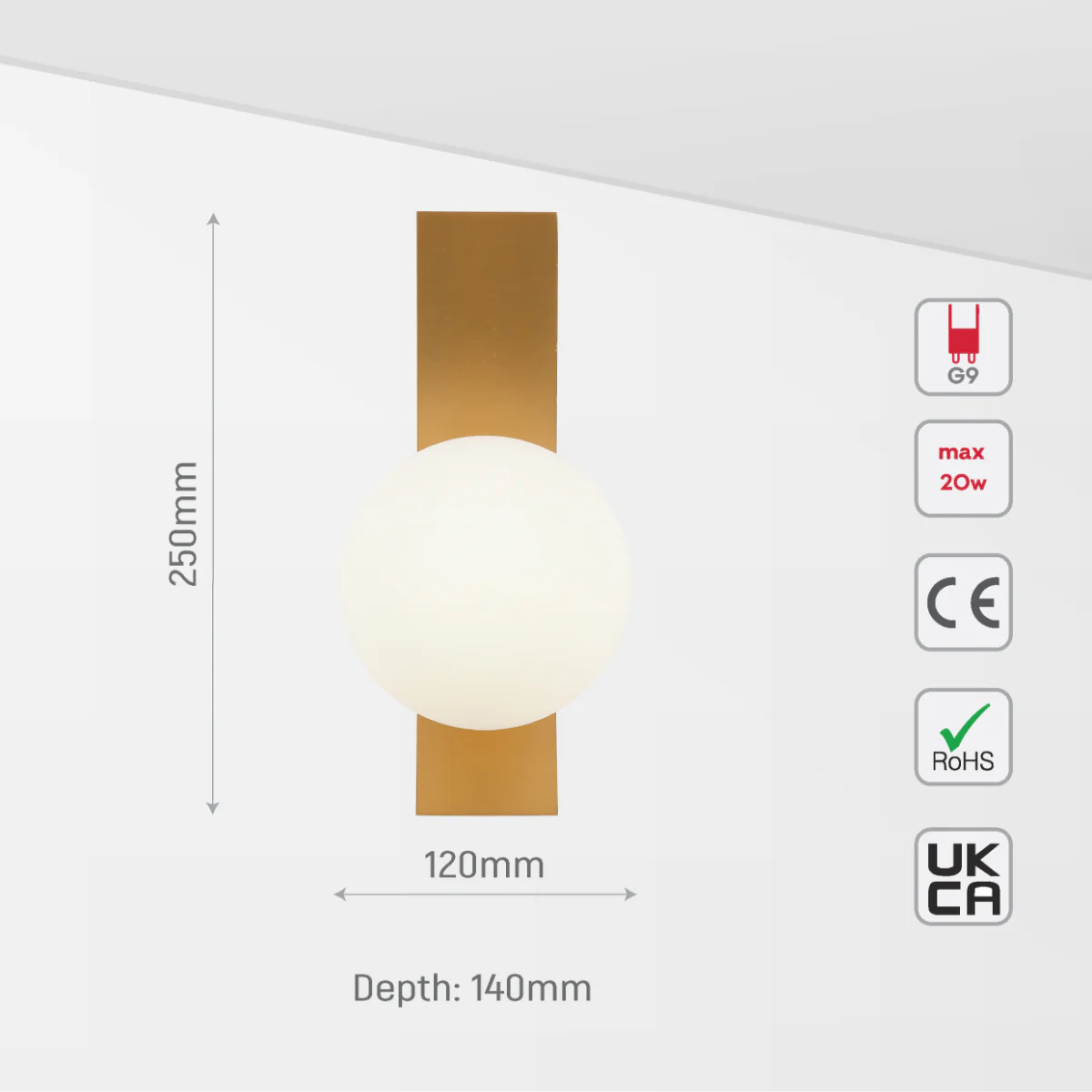 Size and certifications of Contemporary Adjustable Globe Wall Sconce Light 151-19966