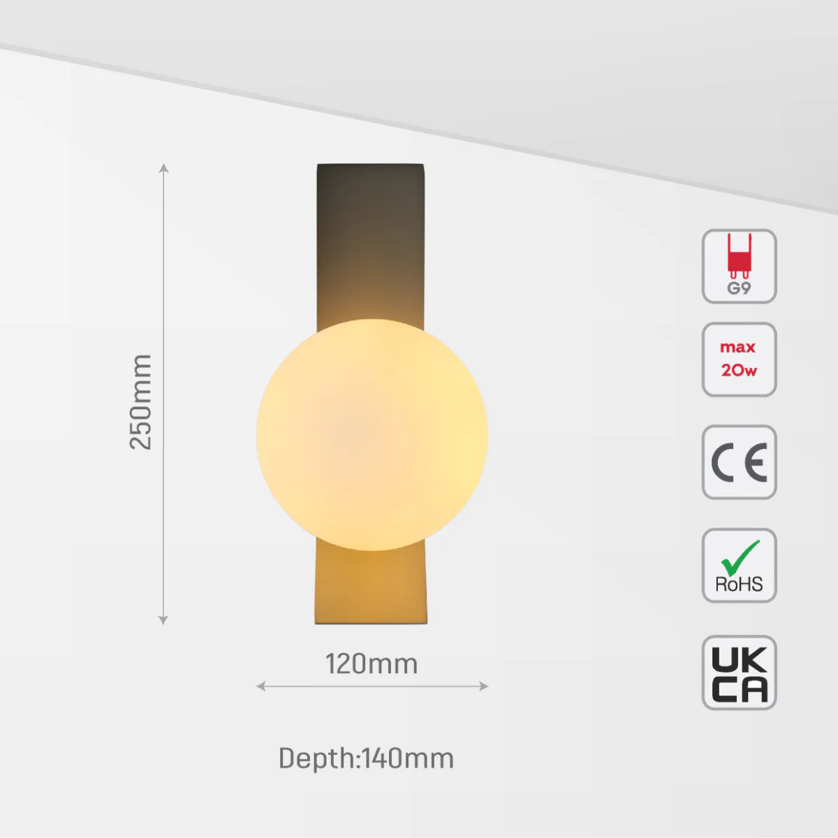 Size and certifications of Contemporary Adjustable Globe Wall Sconce Light 151-19968