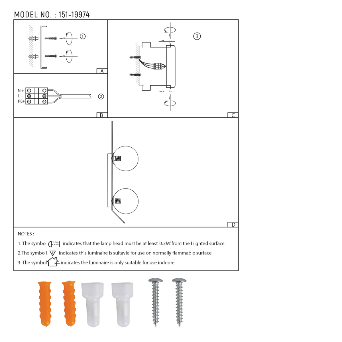 Technical specs of Contemporary Adjustable Globe Wall Sconce Light 151-19974