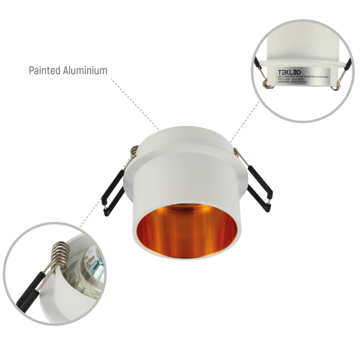 Lighting properties of Copper-Accented Die-Cast Aluminium GU10 Fixed Downlight Fixture 143-04039