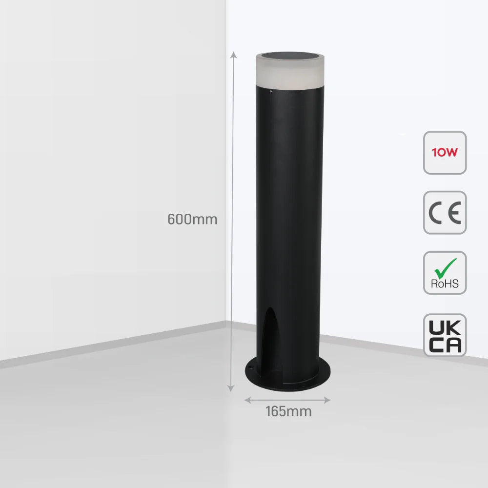 Cortez Black Outdoor Garden Bollard Post Pathway Light 3000K 10W