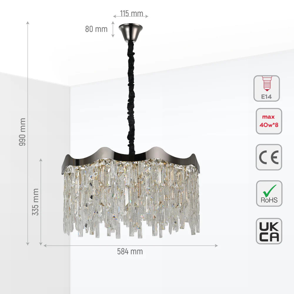 Size and tech specs of Crown Crystal Chandelier Ceiling Light | TEKLED 159-18092