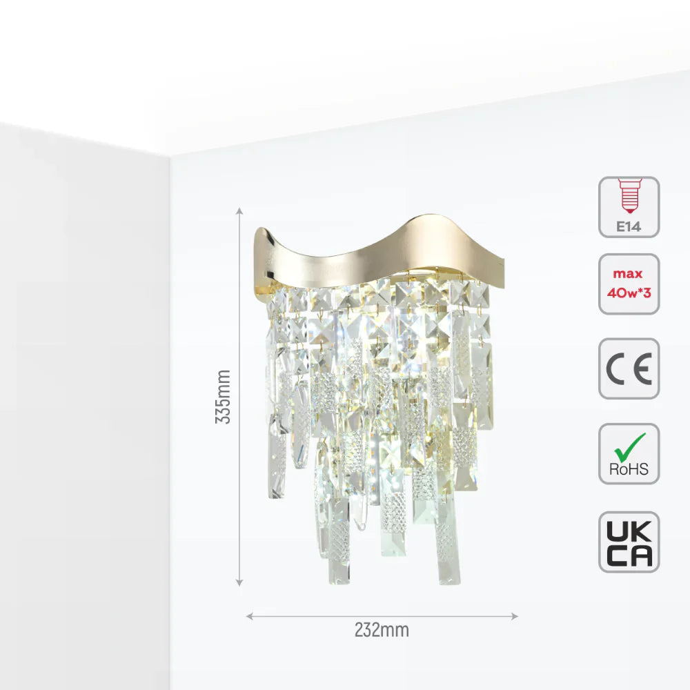 Size and tech specs of Crown Crystal Chandelier Wall Light | TEKLED 151-19956