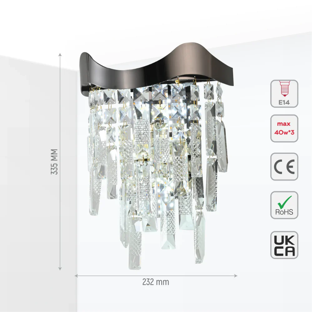 Size and tech specs of Crown Crystal Chandelier Wall Light | TEKLED 151-19957