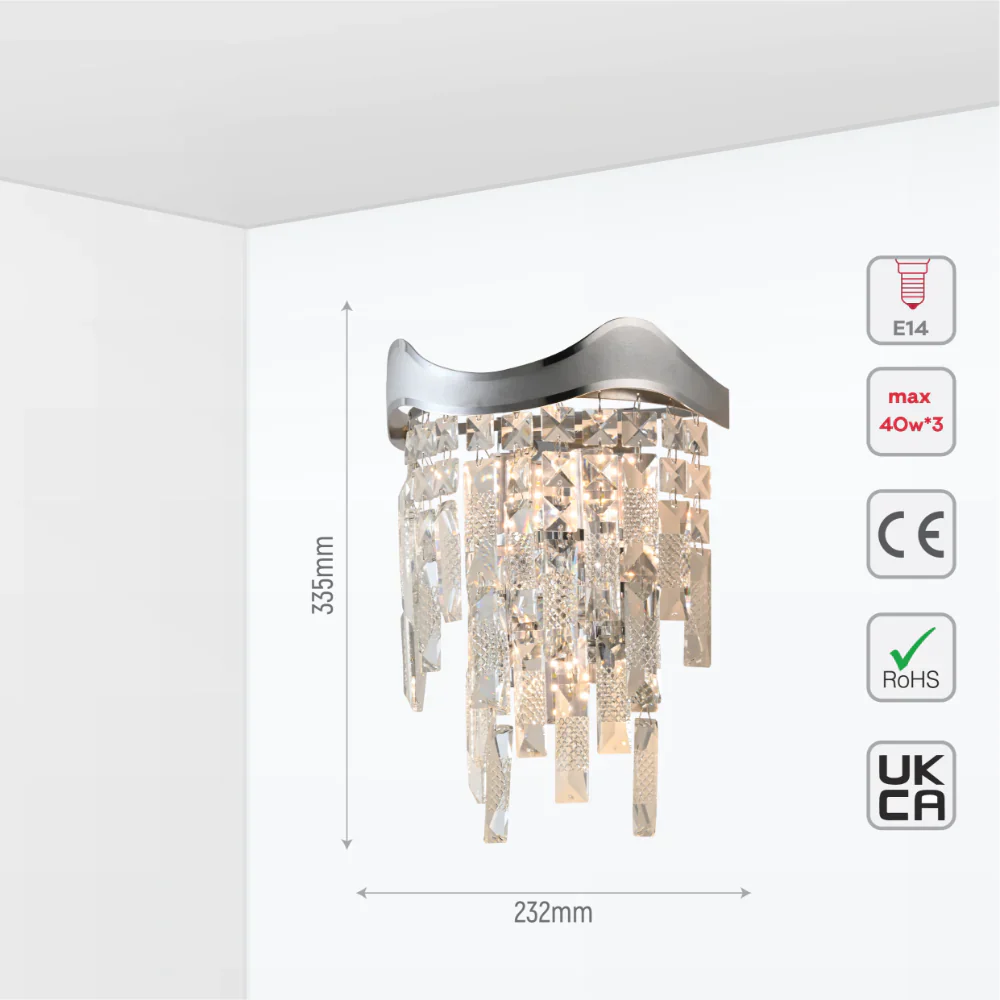 Size and tech specs of Crown Crystal Chandelier Wall Light | TEKLED 151-19958