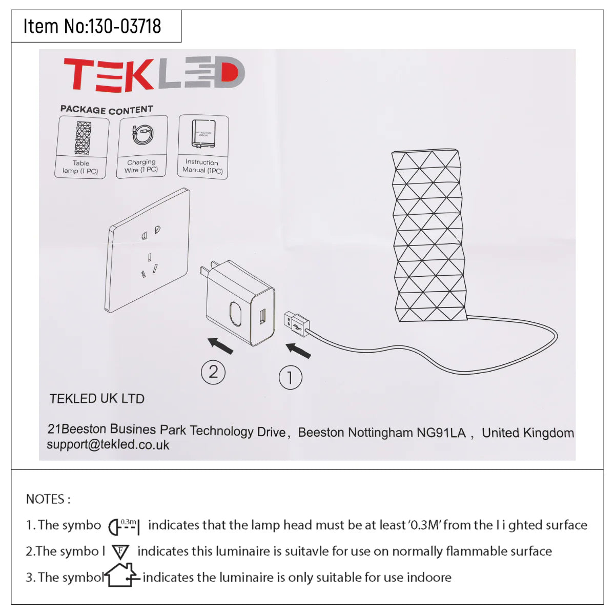 Technical specs of Crystal Beam Rechargeable Cylinder Lamp 130-03718