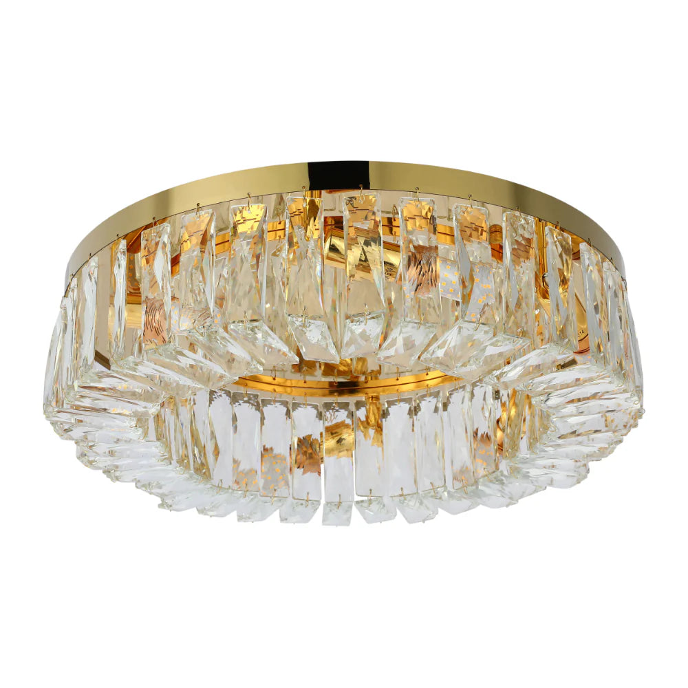 Crystal Round Flush Chandelier Light D500 Gold E14x6