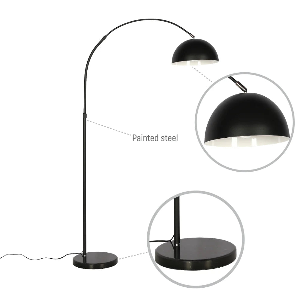 Curved Arc Floor Lamp with Rotatable Dome Shade in Black