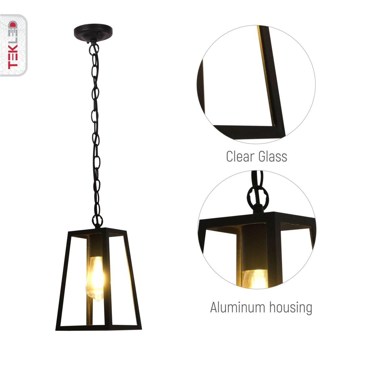 Design closeup image of Trapezoidal Pendant Ceiling Lamp Matt Black Clear Glass E27