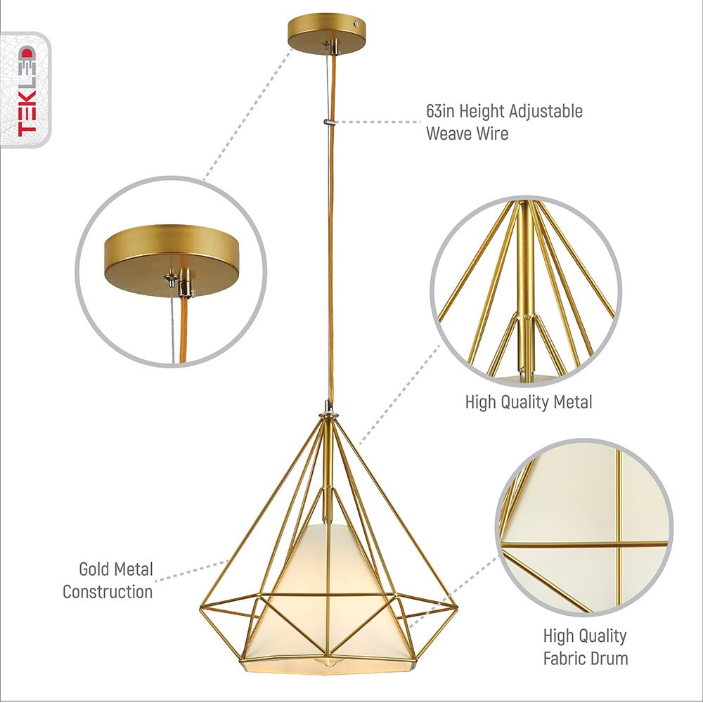 Features of gold wire opal shade caged funnel pendant light with e27 fitting