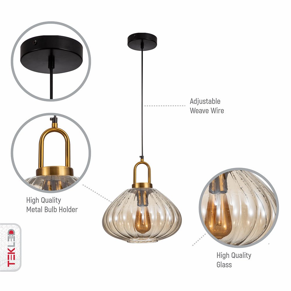 Features of golden bronze metal amber glass globe pendant light with e27 fitting