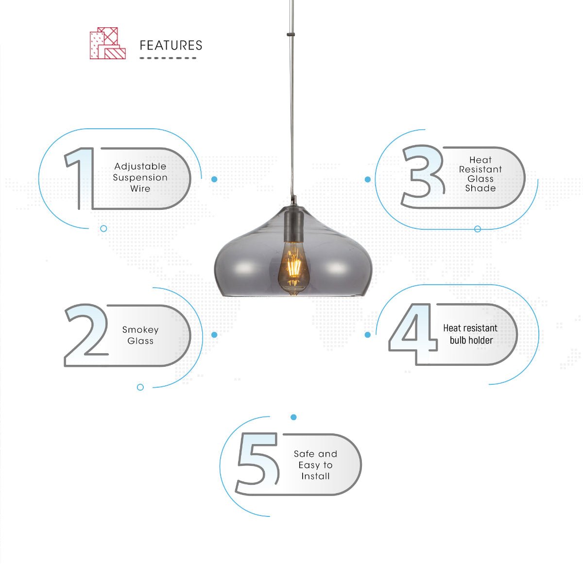 Close up shots of Smoky Glass India Dome Pendant Ceiling Light with E27 | TEKLED 150-15054