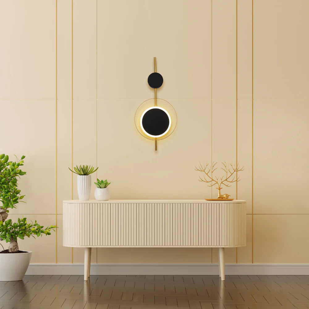 Designer Geometric Black Moon in Gold Circle Modern LED Wall Light 3000K 8W