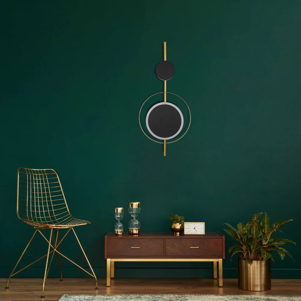 Designer Geometric Black Moon in Gold Circle Modern LED Wall Light 3000K 8W