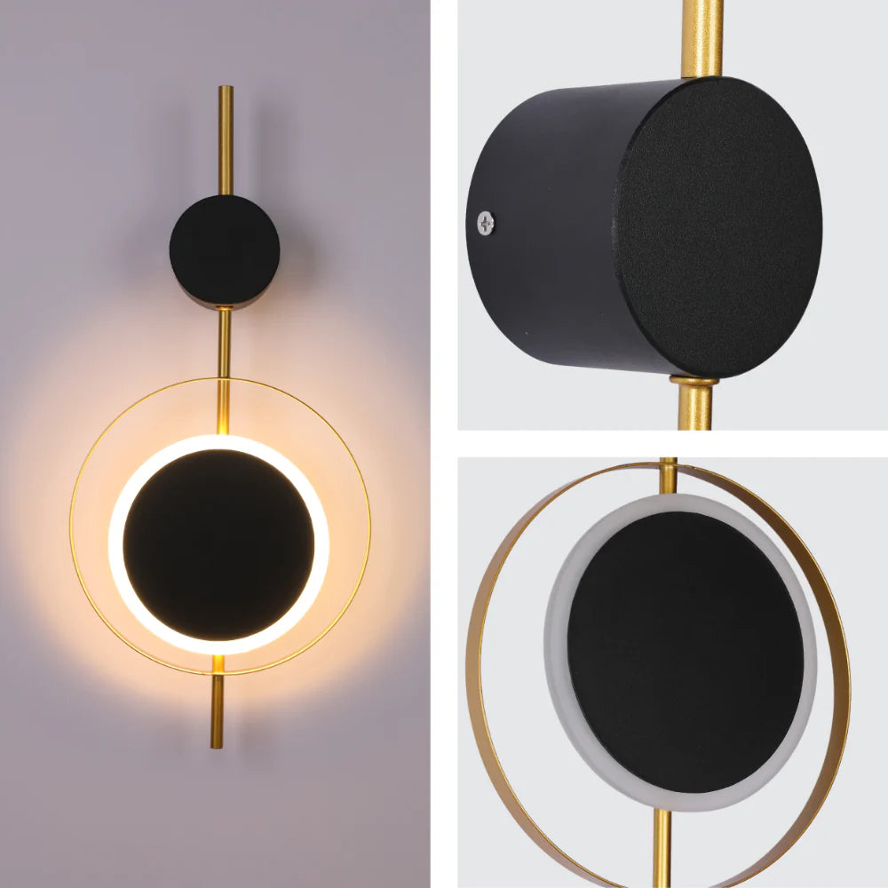 Designer Geometric Black Moon in Gold Circle Modern LED Wall Light 3000K 8W