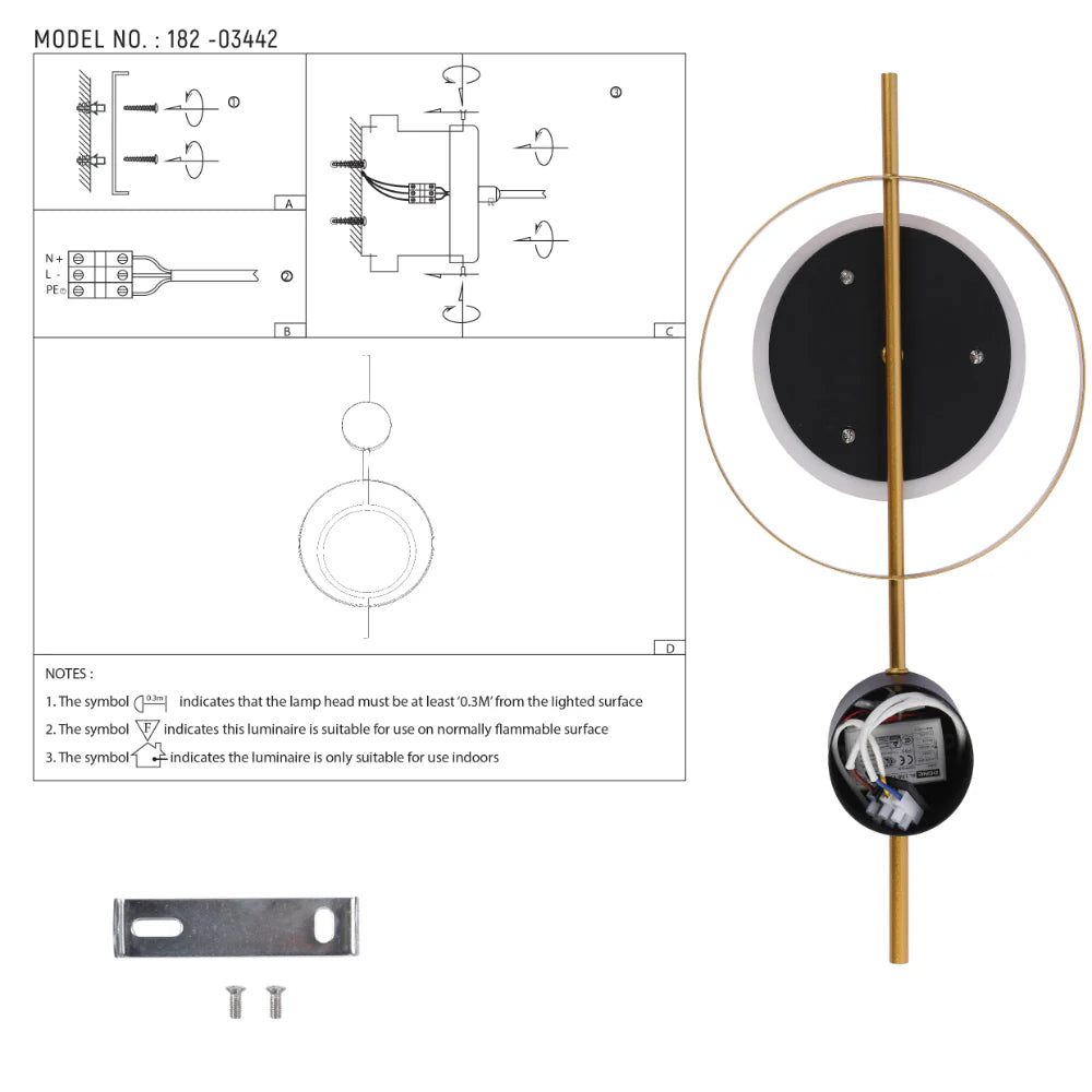 Designer Geometric Black Moon in Gold Circle Modern LED Wall Light 3000K 8W