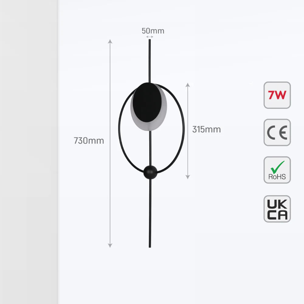 Designer Geometric Moon in Circle Modern LED Wall Light Black 3Color 7W