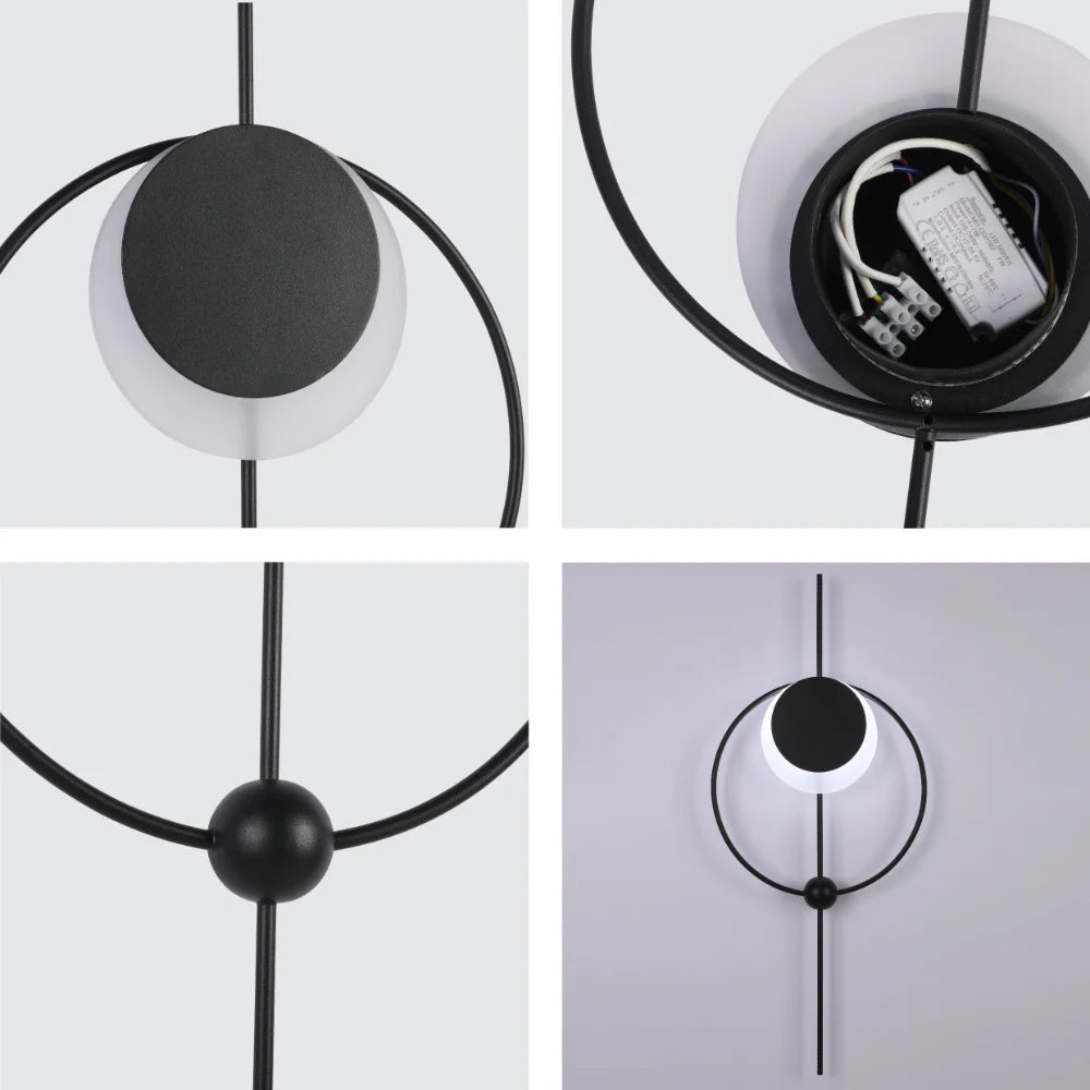 Designer Geometric Moon in Circle Modern LED Wall Light Black 3Color 7W